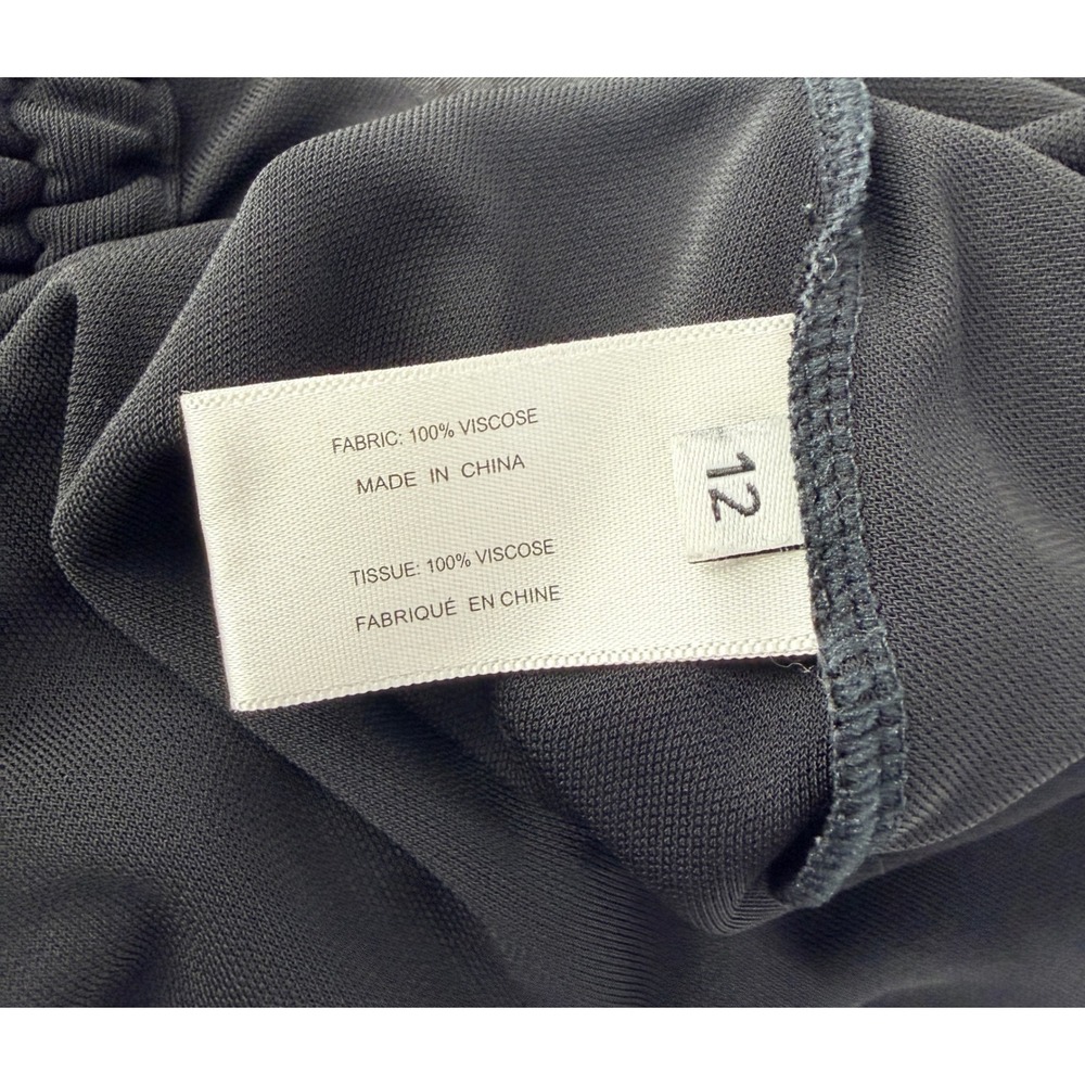 Black Ruched V Neck Long Sleeve Top Tunic Dress Made In China Size 12 - Picture 5 of 8